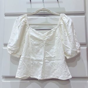 White fitted linen crop blouse size M